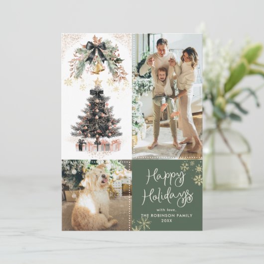 Prettige feestdagen Elegante kerstboom donker Feestdagenkaart (Staand voorkant)