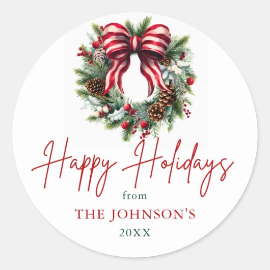 Prettige feestdagen Elegante Kerstkrans Ronde Sticker (Voorkant)