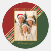 Prettige feestdagen Elegante kleurrijke kerstfoto Ronde Sticker (Voorkant)