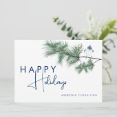 Prettige feestdagen Elegante moderne blauwe vogel Feestdagenkaart (Staand voorkant)