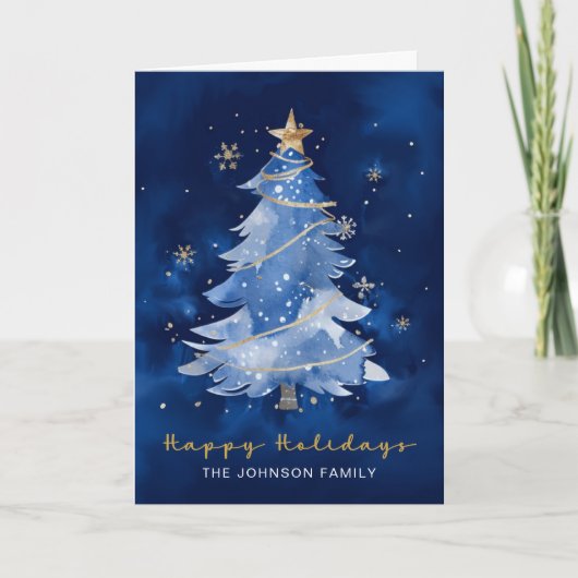 Prettige feestdagen · Elegante Navy Gold Christmas Kaart (Voorkant)