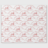 Prettige feestdagen Elegante Red Script Monogram N Cadeaupapier (Vlak)