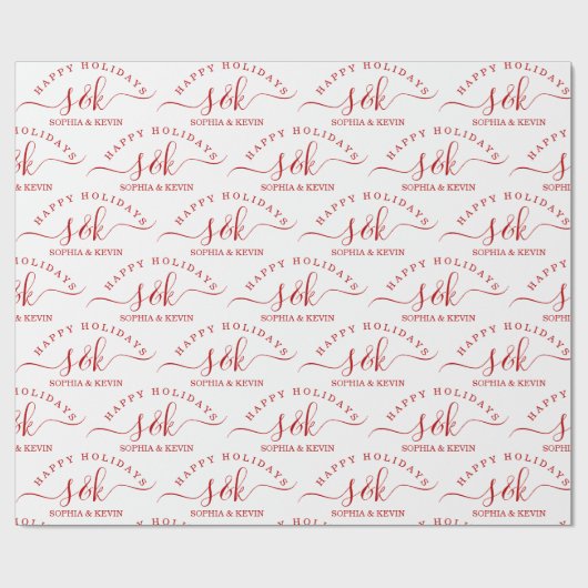 Prettige feestdagen Elegante Red Script Monogram N Cadeaupapier (Vlak)