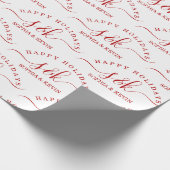 Prettige feestdagen Elegante Red Script Monogram N Cadeaupapier (Hoek)