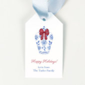 Prettige feestdagen Elegante rode boog op gemberpo Cadeaulabel