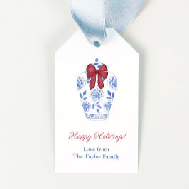 Prettige feestdagen Elegante rode boog op gemberpo Cadeaulabel