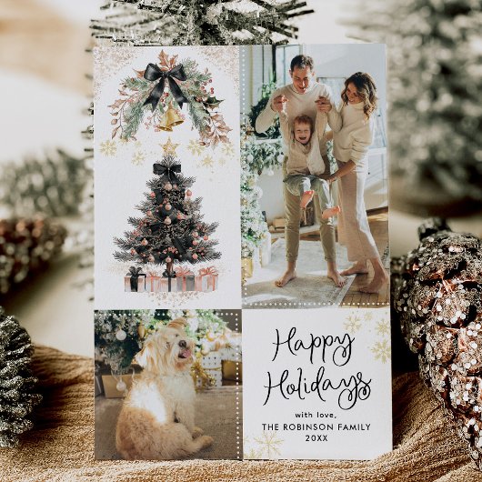 Prettige feestdagen Elegante zwarte en gouden boge Feestdagenkaart