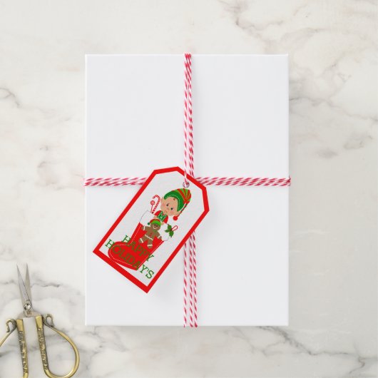 prettige feestdagen Elf Cadeaulabel (Met Touw)