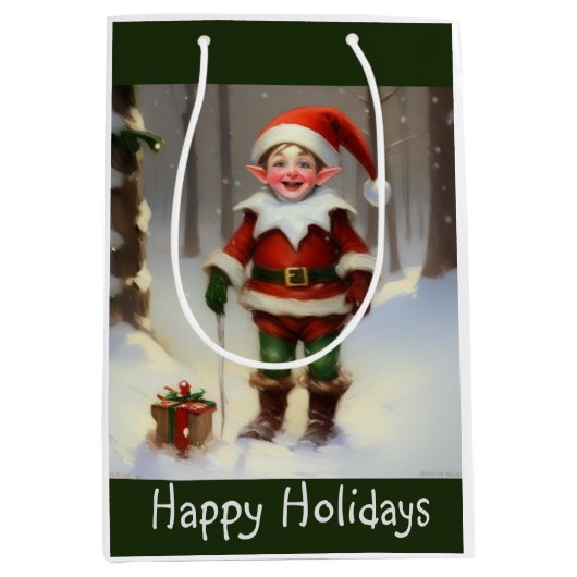 prettige feestdagen Elf Medium Cadeauzakje (Voorkant)