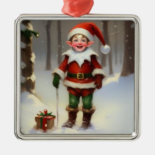 prettige feestdagen Elf Metalen Ornament (Voorkant)