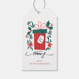 prettige feestdagen en bloemen cadeaulabel