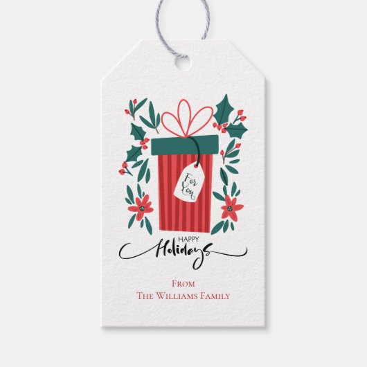prettige feestdagen en bloemen cadeaulabel (Voorkant)