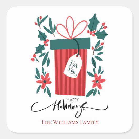 prettige feestdagen en bloemen vierkante sticker (Voorkant)