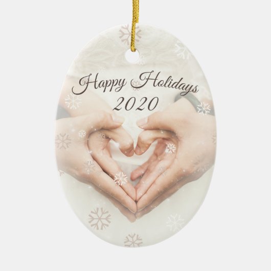 prettige feestdagen en datum. Elegant foto hart ha Keramisch Ornament (Voorkant)