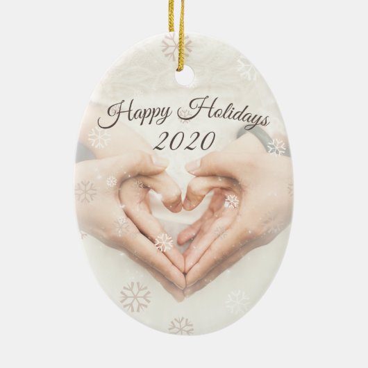 prettige feestdagen en datum. Elegant foto hart ha Keramisch Ornament (Achterkant)