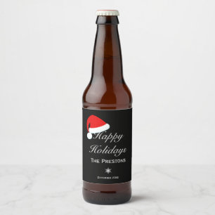 prettige feestdagen etiket van de Santa Hat-bier -