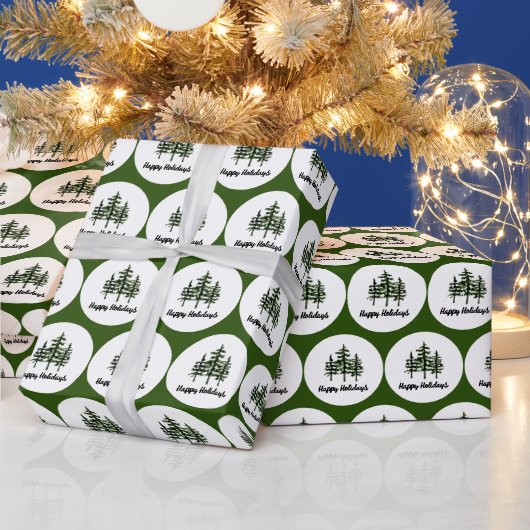 prettige feestdagen Evergreen Trees Cadeaupapier (Feestdagen)