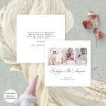 Prettige feestdagen Familie 3 foto's Kerstmis Feestdagenkaart<br><div class="desc">Prettige feestdagen Familie 3 foto's Kerstmis Digitaal verkrijgbaar en gedrukt. Prettige feestdagen is in een stijlvol setscript. Vervang eenvoudig de voorbeelddrie afbeeldingen met uw eigen en personaliseer met uw namen op de voorkant en groet op de achterkant.</div>