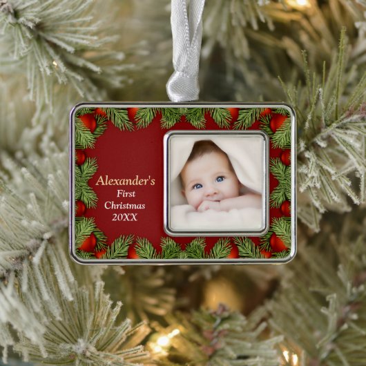 Prettige feestdagen Familie Baby Eerst Verzilverd Omlijst Ornament (Boom)