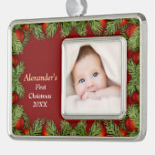 Prettige feestdagen Familie Baby Eerst Verzilverd Omlijst Ornament (Links)