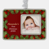 Prettige feestdagen Familie Baby Eerst Verzilverd Omlijst Ornament (Voorkant)