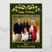 prettige feestdagen familie foto naam groen goud (Voorkant)