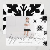 prettige feestdagen familie met zwarte en witte sn feestdagenkaart (Voorkant / Achterkant)
