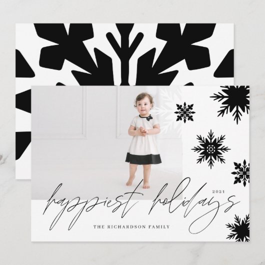 prettige feestdagen familie met zwarte en witte sn feestdagenkaart (Voorkant / Achterkant)