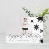 prettige feestdagen familie met zwarte en witte sn feestdagenkaart (Staand voorkant)