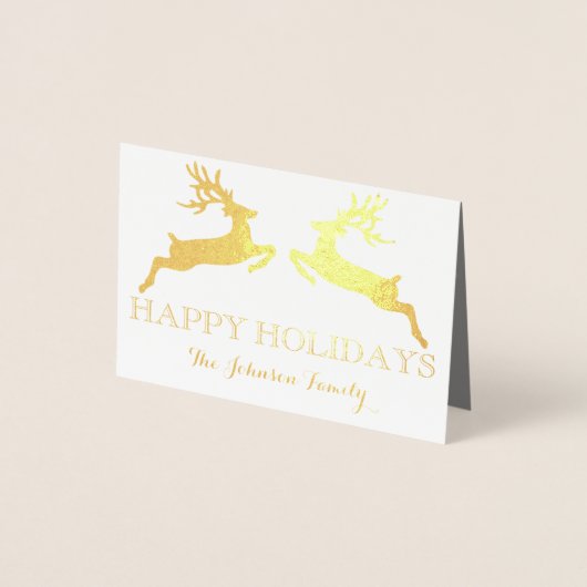 Prettige feestdagen Familie rendieren grijs goud Folie Kaarten (Voorkant)