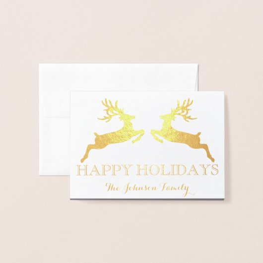 Prettige feestdagen Familie rendieren grijs goud Folie Kaarten (Voorkant met envelop)