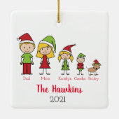 prettige feestdagen familie van 4 met feestkerst keramisch ornament (Achterkant)