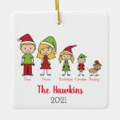 prettige feestdagen familie van 4 met feestkerst keramisch ornament (Voorkant)