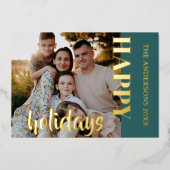 Prettige feestdagen Familiefoto Classic Blauwgroen (Voorkant)