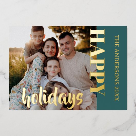 Prettige feestdagen Familiefoto Classic Blauwgroen (Voorkant)
