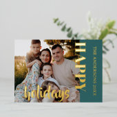 Prettige feestdagen Familiefoto Classic Blauwgroen (Staand Voorkant)