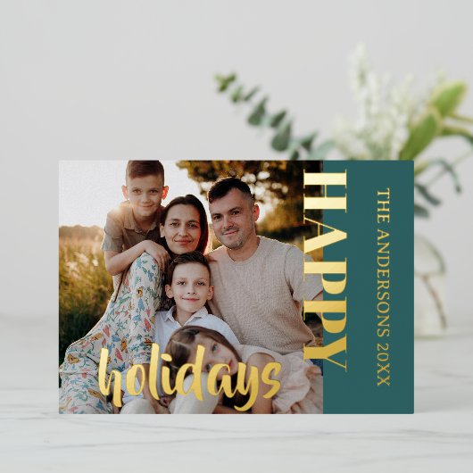 Prettige feestdagen Familiefoto Classic Blauwgroen (Staand Voorkant)