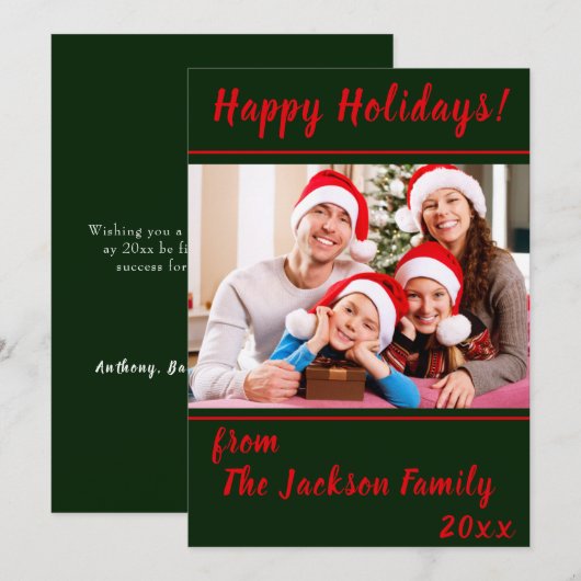 Prettige feestdagen Familiefoto Flat Holiday Kaart (Voorkant / Achterkant)