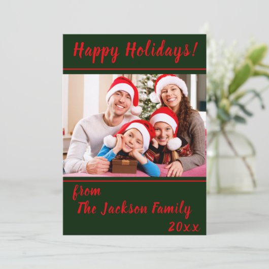 Prettige feestdagen Familiefoto Flat Holiday Kaart (Staand voorkant)