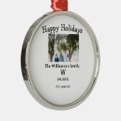 Prettige feestdagen Familiefoto hereniging naam le Metalen Ornament (Rechts)