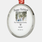 Prettige feestdagen Familiefoto hereniging naam le Metalen Ornament (Links)