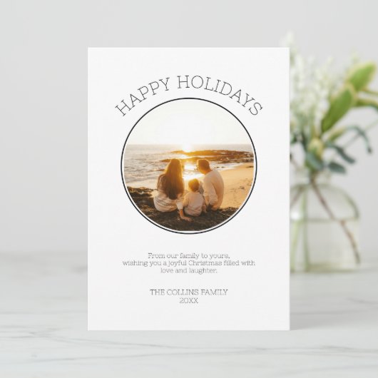 Prettige feestdagen Familiefoto Modern Black Chris Feestdagenkaart (Staand voorkant)