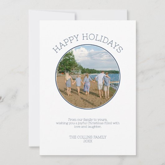 Prettige feestdagen Familiefoto Modern Blue Christ Feestdagenkaart (Voorkant)