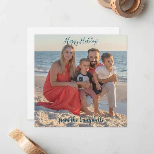 Prettige feestdagen Familiefoto personaliseren Notitiekaartje (Voorkant / Achterkant in situ)