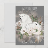 prettige feestdagen Familienaam Gray Polar Beer Feestdagenkaart (Voorkant / Achterkant)