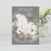 prettige feestdagen Familienaam Gray Polar Beer Feestdagenkaart (Staand voorkant)