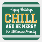 Prettige feestdagen Familienaam Retro Fun Green Go Vierkante Sticker (Voorkant)