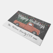 prettige feestdagen Familienaam rode vrachtwagen X Deurmat (Schuin)