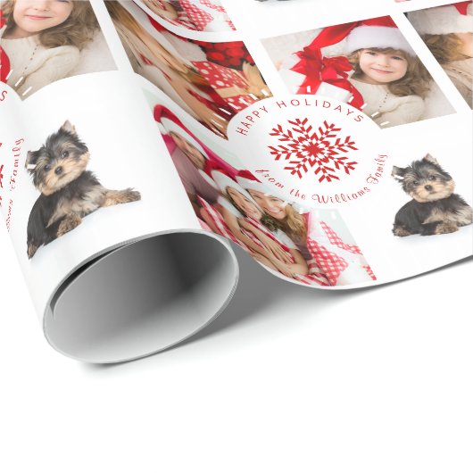 prettige feestdagen Family Photos Snowflake Patter Cadeaupapier (Rol Hoek)