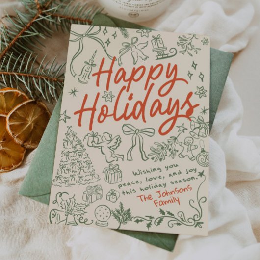 Prettige Feestdagen Fantasievolle met de hand gete Feestdagenkaart